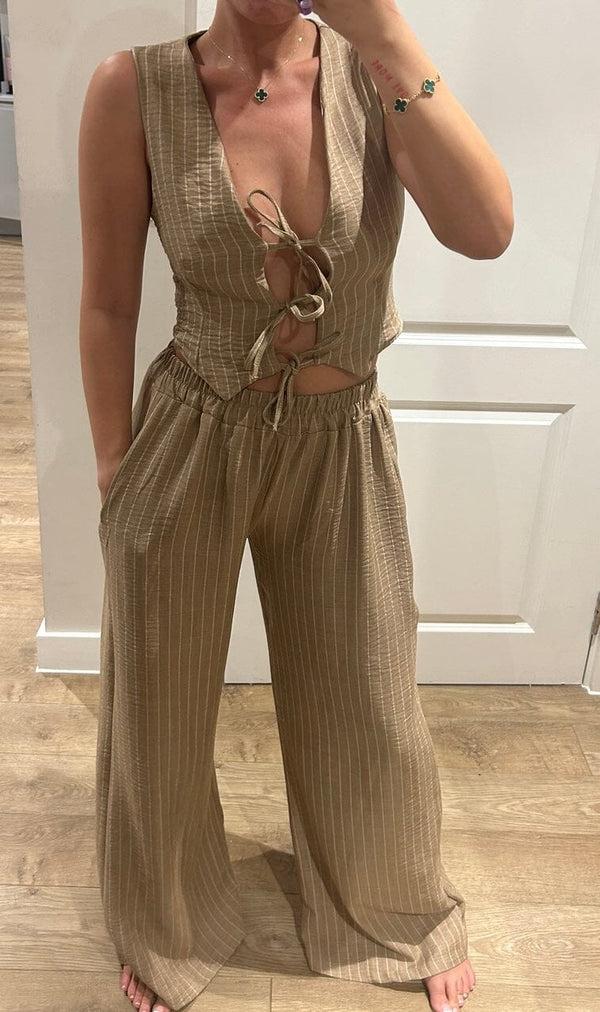 john varvatos Camel Stripe Tie Up Waistcoat Trouser Suit