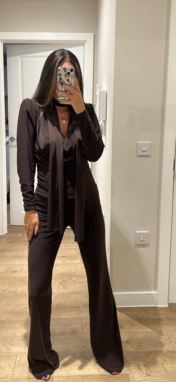 john varvatos Chocolate Brown Cowl Neck Long Sleeve Loungewear