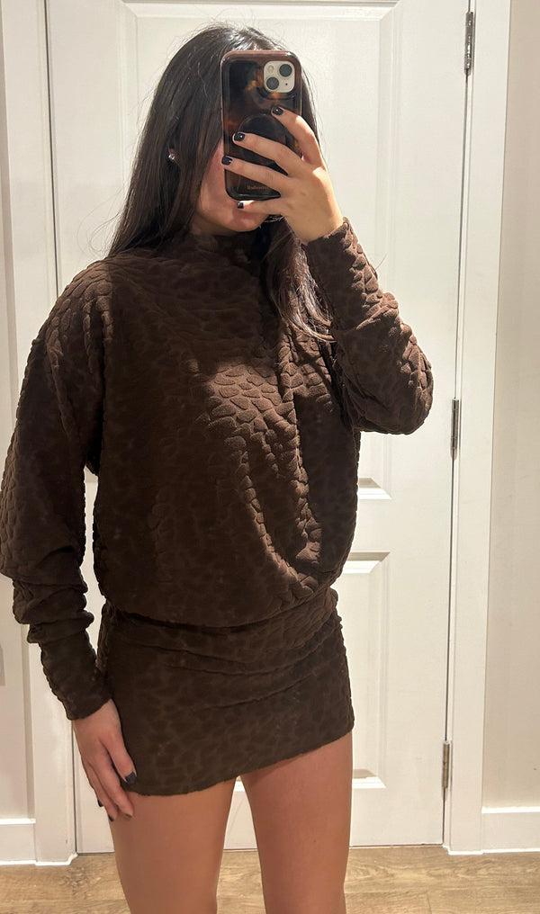 John Varvatos Chocolate Terry Towelling Pebble Polar Neck Dress