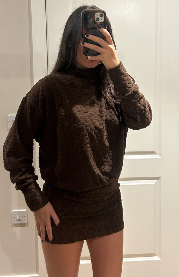 john varvatos Chocolate Terry Towelling Pebble Polar Neck Dress