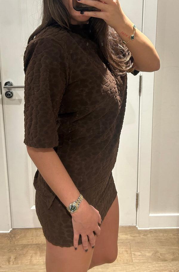 john varvatos Chocolate Terry Towelling Pebble Print T-shirt & Mini Skirt