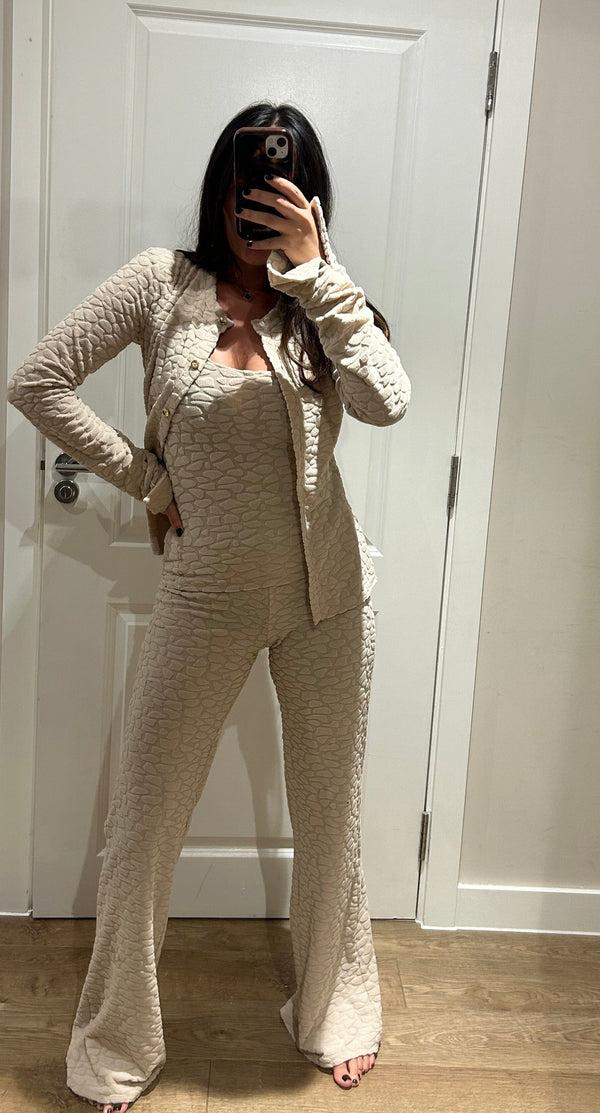 John Varvatos Cream Terry Towelling Pebble Print Cardigan Lounge Suit