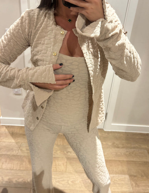John Varvatos Cream Terry Towelling Pebble Print Cardigan Lounge Suit