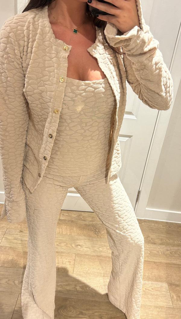 john varvatos Cream Terry Towelling Pebble Print Cardigan Lounge Suit