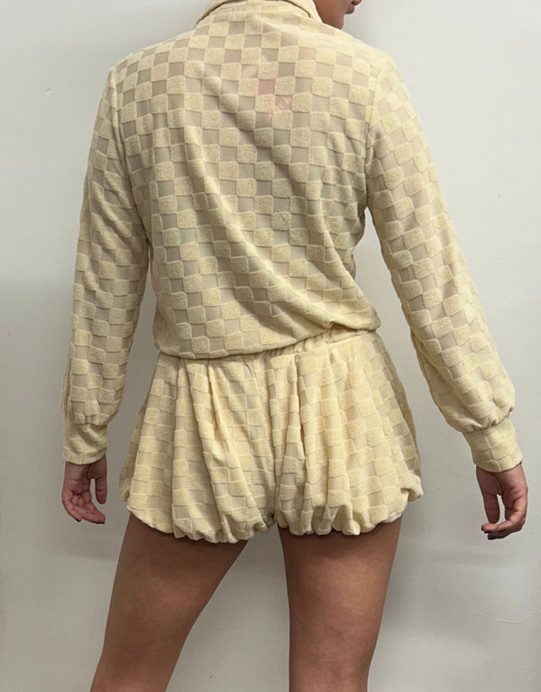 John Varvatos Cream Towelling Square Print Shirt And Bloomer Shorts Suit
