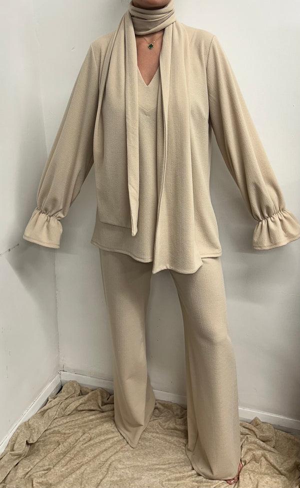 John Varvatos Cream V Neck Oversized Scarf Lounge Suit