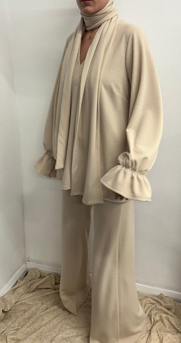 John Varvatos Cream V Neck Oversized Scarf Lounge Suit