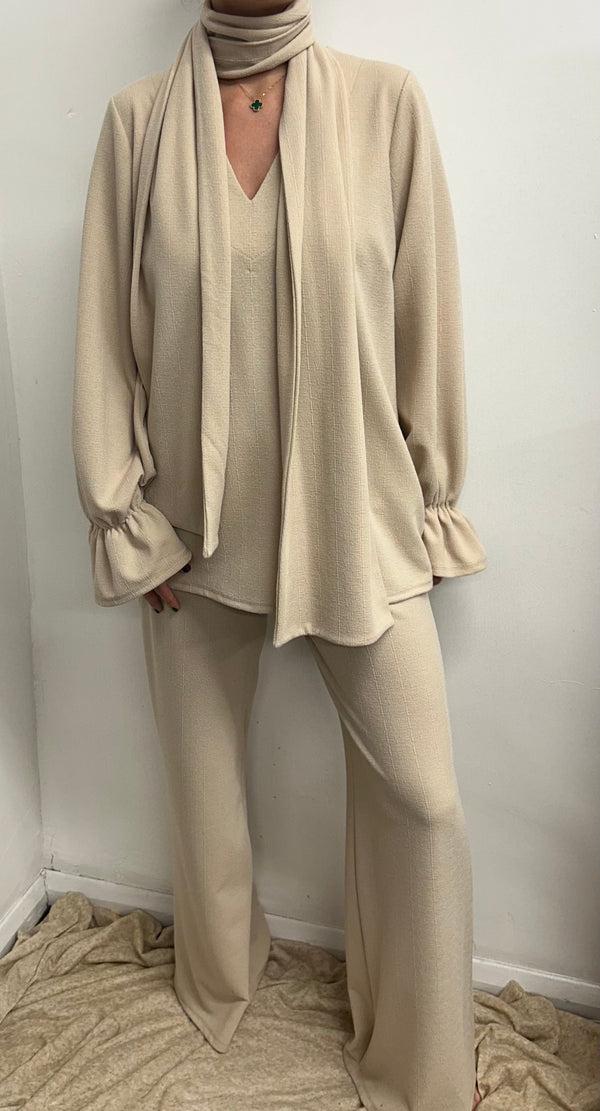 john varvatos Cream V Neck Oversized Scarf Lounge Suit