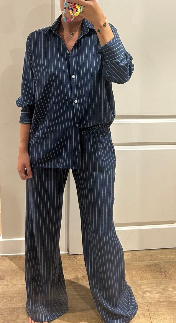 john varvatos Dark Denim Blue Pinstripe Oversized Shirt and Trouser Suit