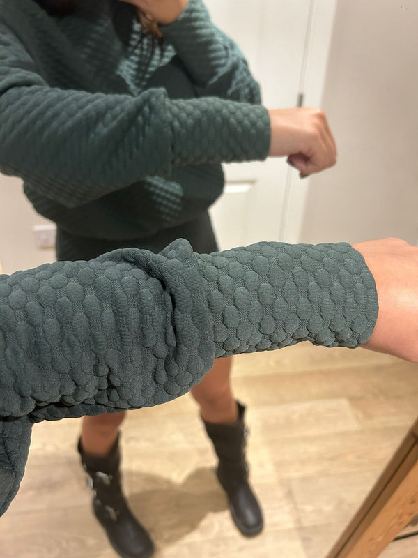 John Varvatos Dark Green Bubble Fabric Polar Neck Mini Dress