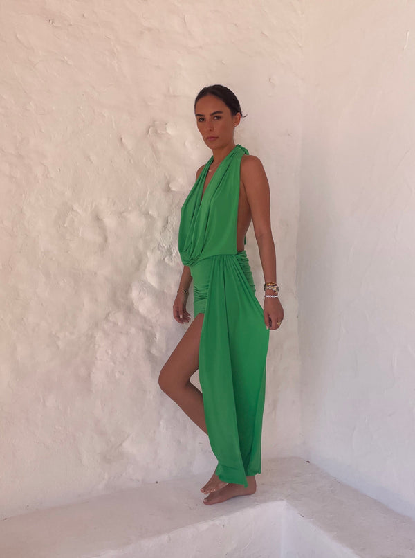 john varvatos Jade Green Halterneck Drape Detail Dress