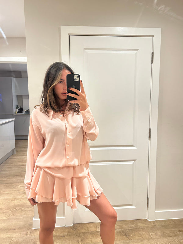 John Varvatos Baby Pink Frill Chiffon Dress