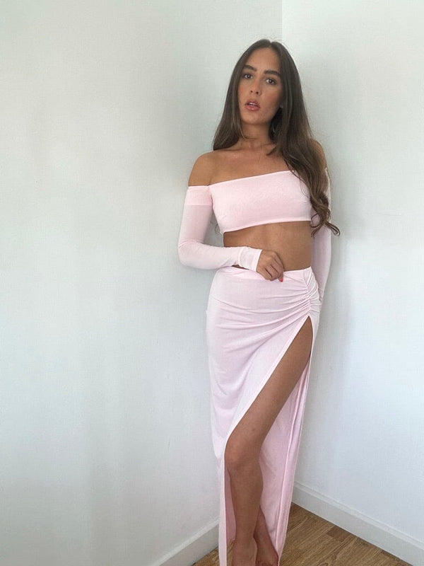 John Varvatos Baby Pink Pink Off Shoulder Maxi Set