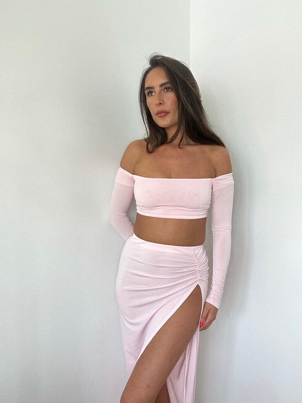 john varvatos Baby Pink Pink Off Shoulder Maxi Set