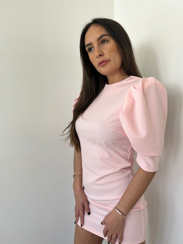 John Varvatos Baby Pink Puff Sleeve Mini Dress