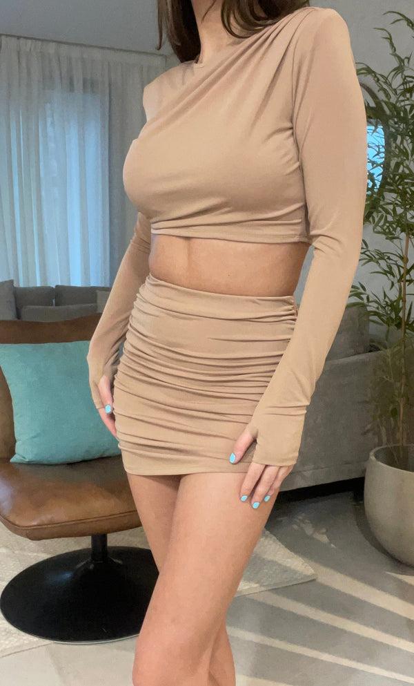 John Varvatos Beige Cross Over Crop Co-Ord