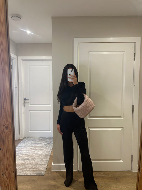 John Varvatos Black Cross Over Crop Suit