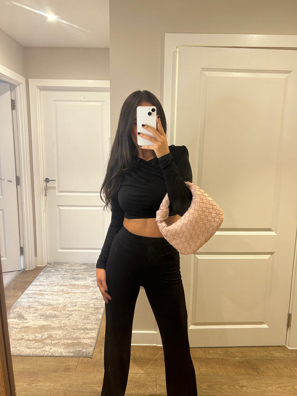 john varvatos Black Cross Over Crop Suit