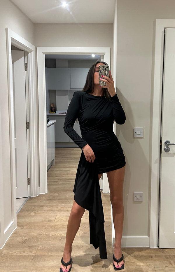 John Varvatos Black Drape Ruch Mini Dress