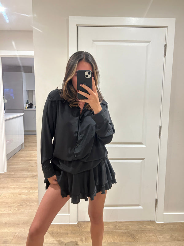 John Varvatos Black Frill Chiffon Dress