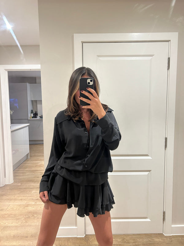 John Varvatos Black Frill Chiffon Dress