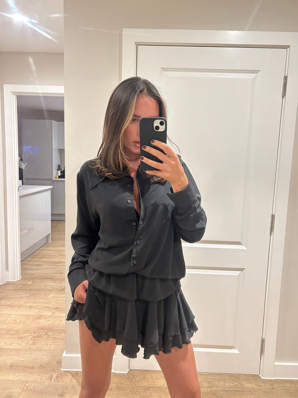 John Varvatos Black Frill Chiffon Dress