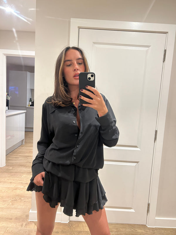 john varvatos Black Frill Chiffon Dress