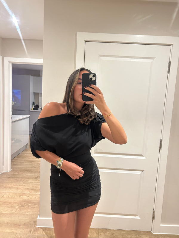 John Varvatos Black Off Shoulder Mini Skirt Set