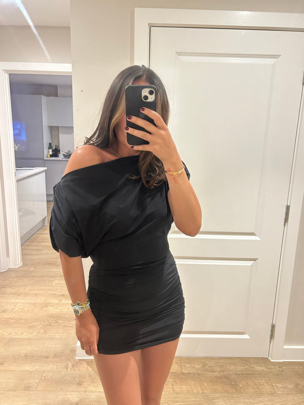 john varvatos Black Off Shoulder Mini Skirt Set