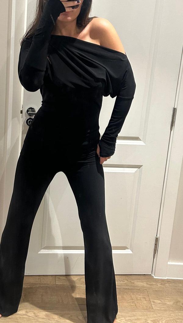 John Varvatos Black Off Shoulder Suit