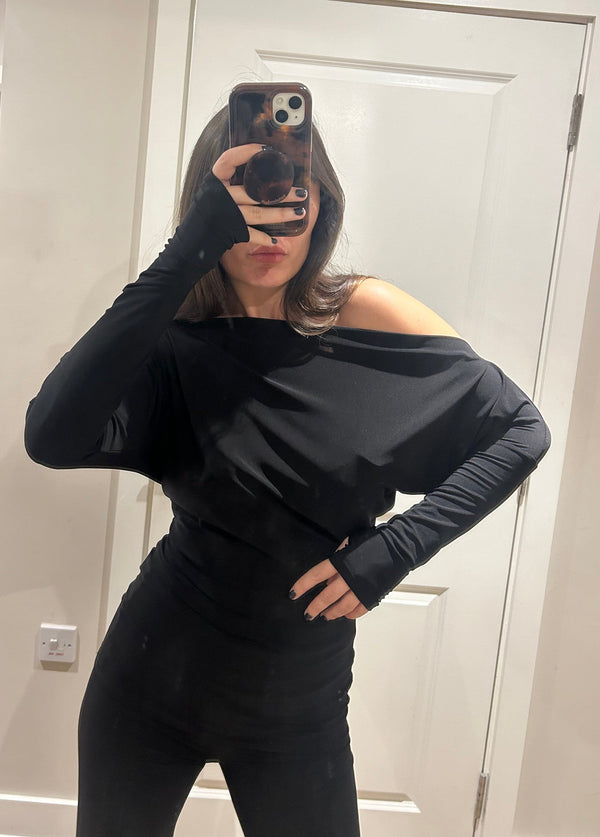 John Varvatos Black Off Shoulder Suit