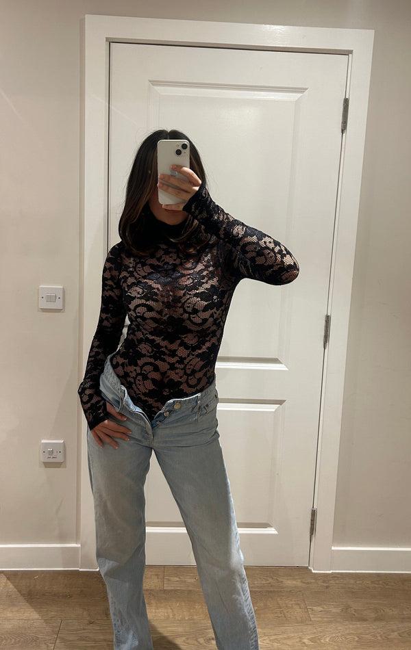 John Varvatos Black Polar Neck Bodysuit