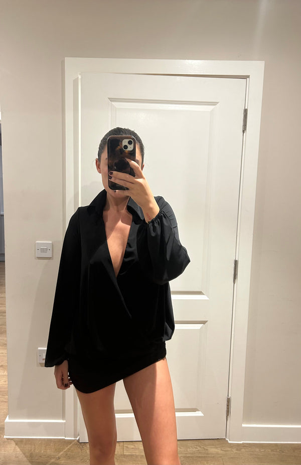 john varvatos Black V Neck Shirt Mini Dress