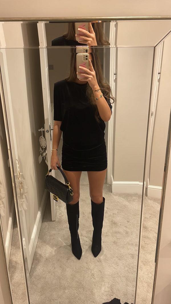 john varvatos Black Velvet Tshirt and Skirt Set