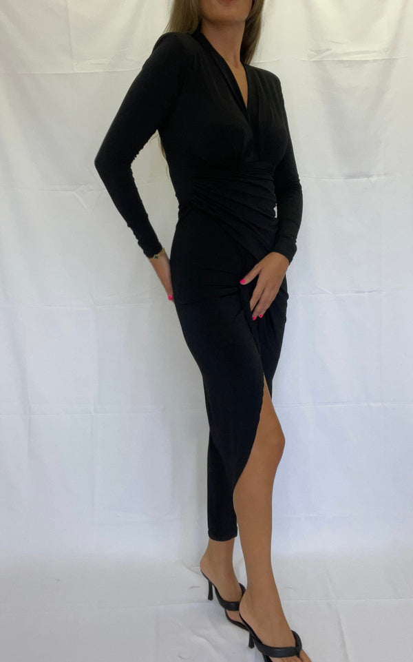 John Varvatos Black Wrap Midi Dress