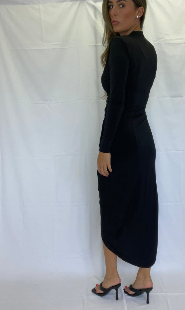 John Varvatos Black Wrap Midi Dress
