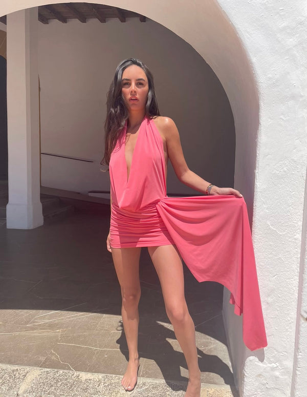 john varvatos Coral Halterneck Drape Detail Dress