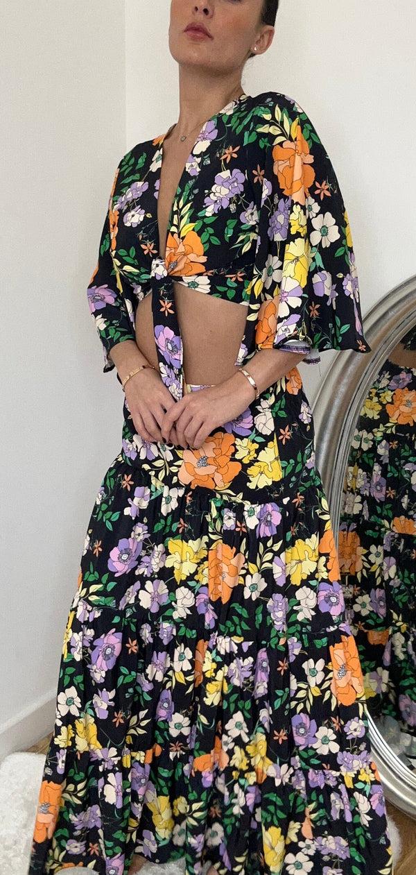 John Varvatos Floral Crop Top And Maxi Tier Skirt