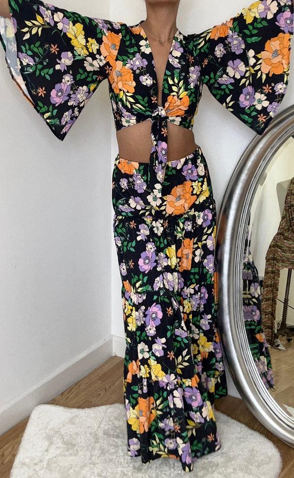 John Varvatos Floral Crop Top And Maxi Tier Skirt