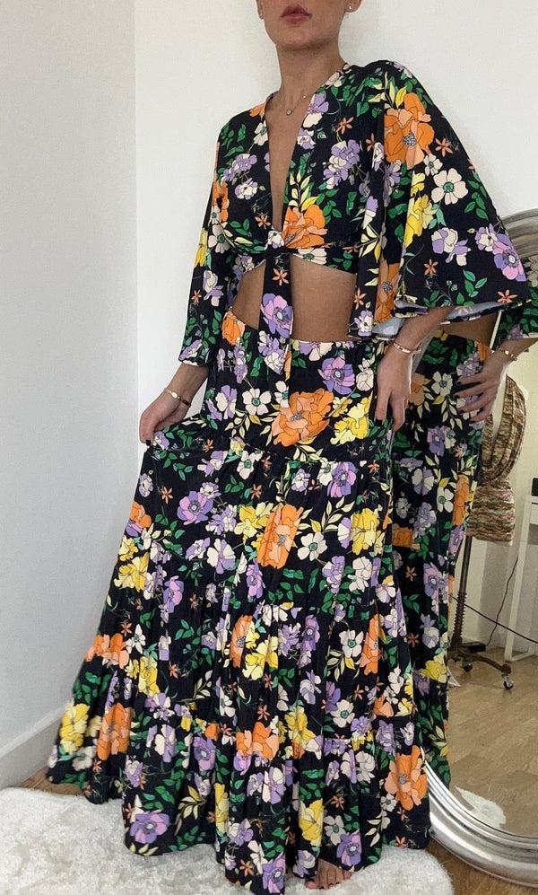 john varvatos Floral Crop Top and Maxi Tier Skirt