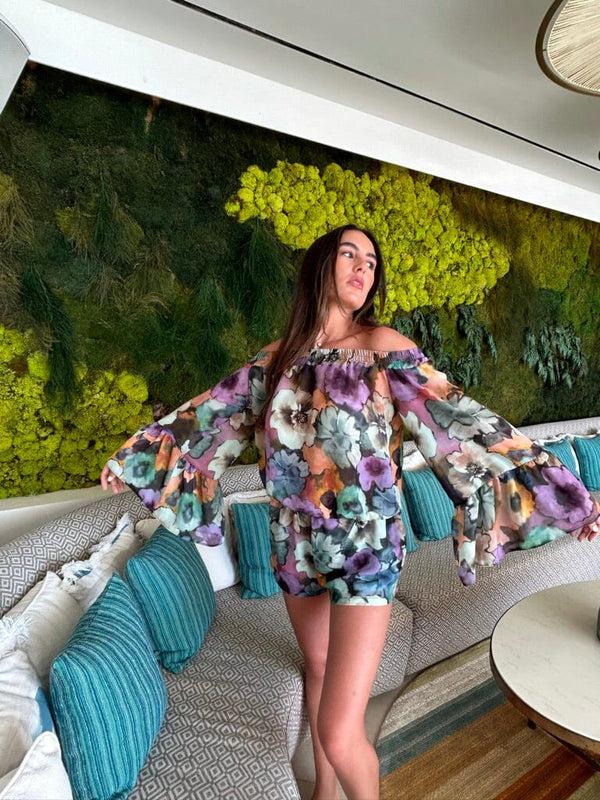 john varvatos Floral Print Print Off Shoulder Set