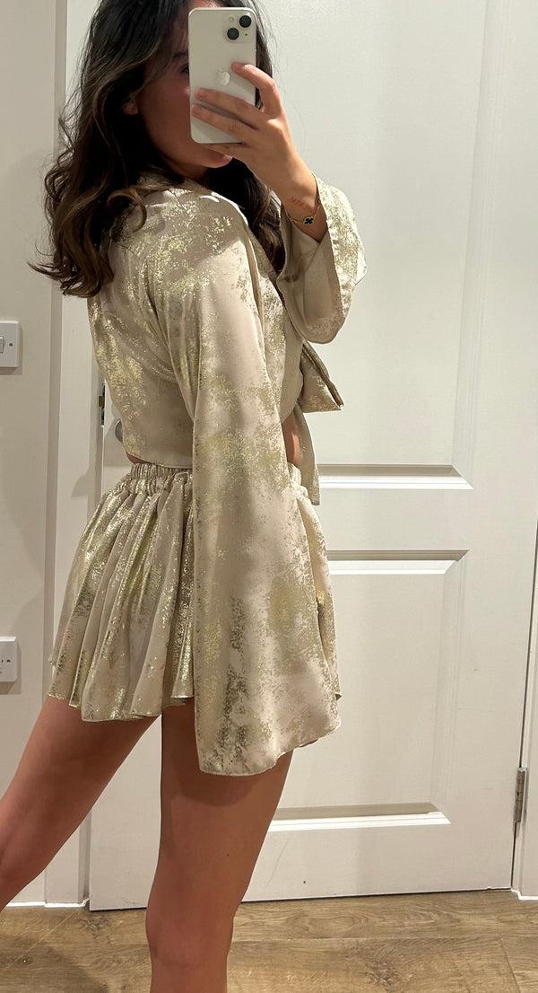 John Varvatos Gold Shirt And Frill Short Suit