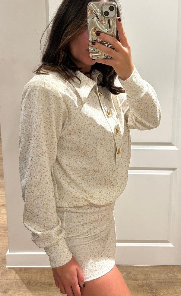 John Varvatos Gold Speckle Gold Button Shirt Dress