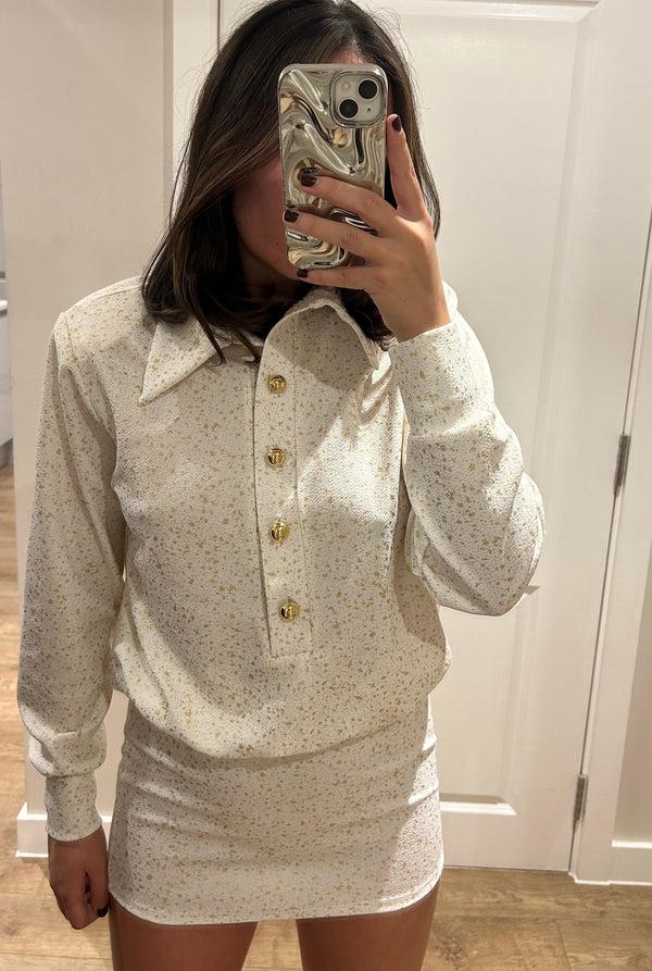 john varvatos Gold Speckle Gold Button Shirt Dress