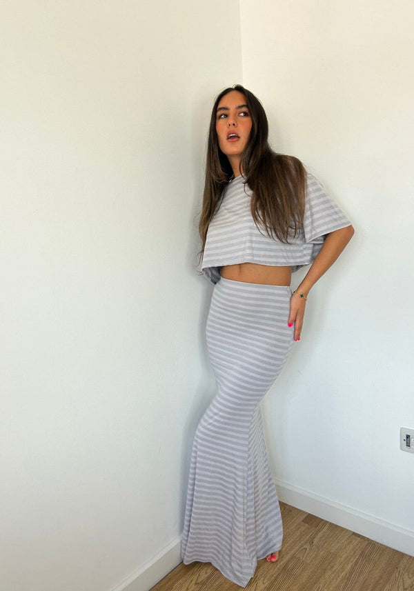 John Varvatos Grey Stripe Crop Top And Maxi Set