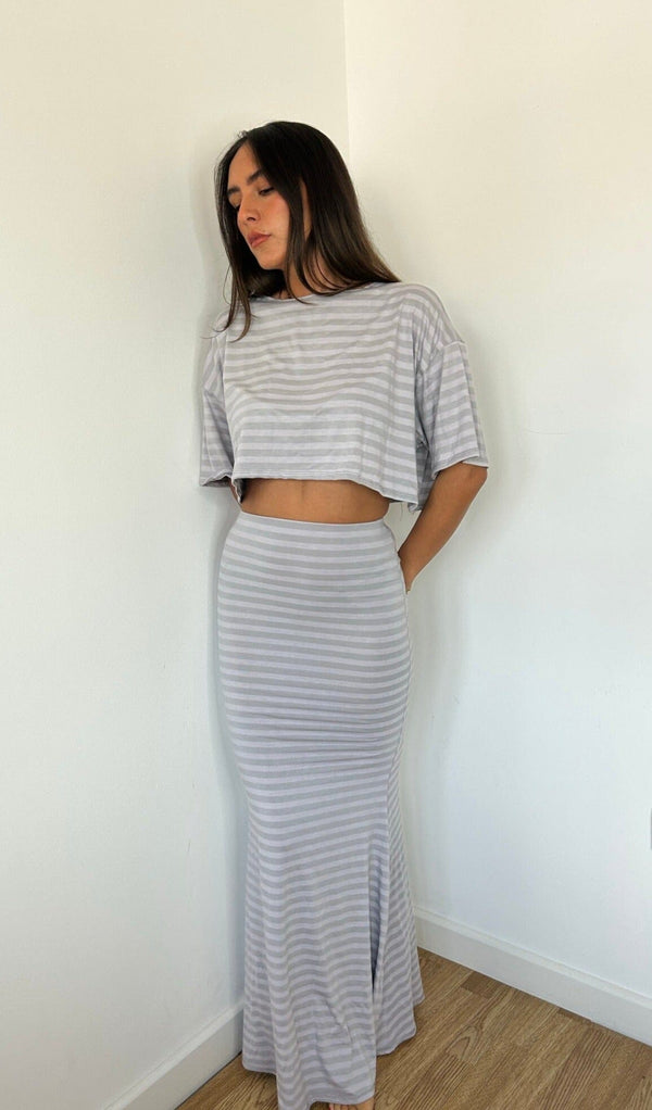 John Varvatos Grey Stripe Crop Top And Maxi Set