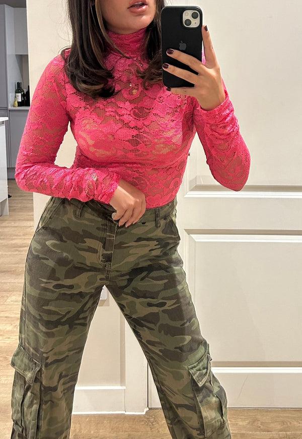 John Varvatos Hot Pink Polar Neck Bodysuit