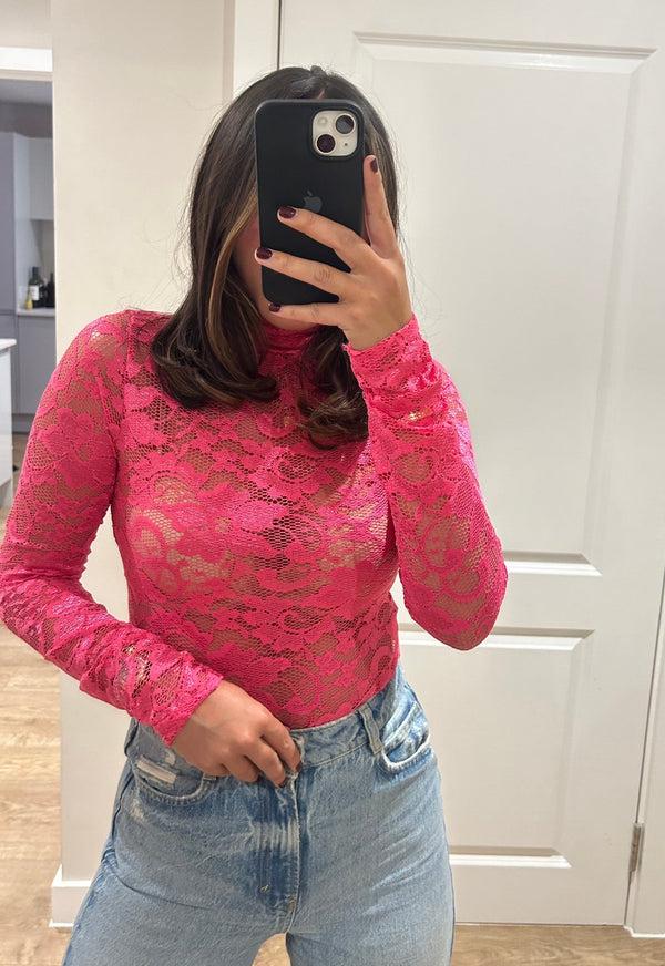 john varvatos Hot Pink Polar Neck Bodysuit