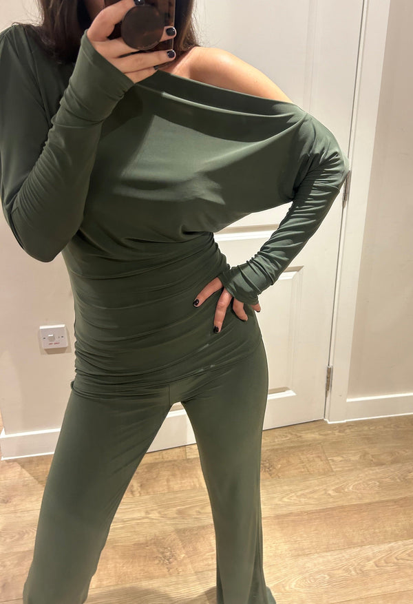 John Varvatos Khaki Off Shoulder Suit