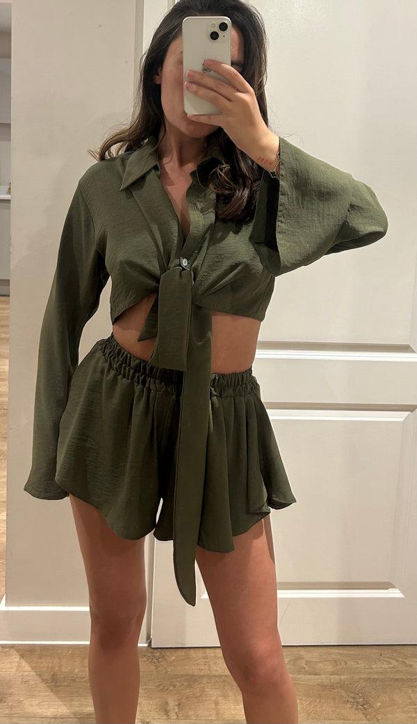 John Varvatos Khaki Shirt And Frill Short Suit